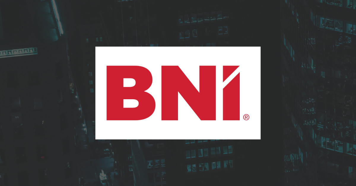 The BNI logo with a dark background.