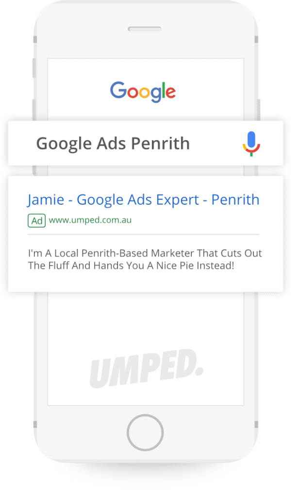 An image of an iphone promoting google ads in penrith