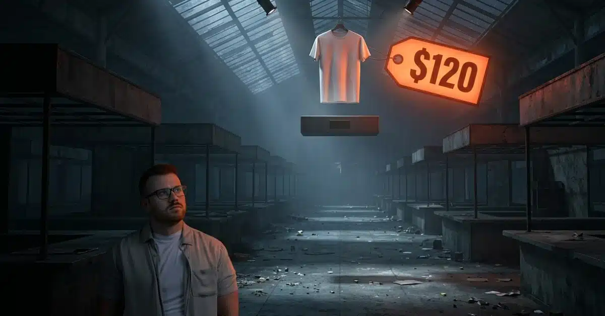 Why ecommerce brands fail, an overpriced no-name t-shirt in an empty marketplace